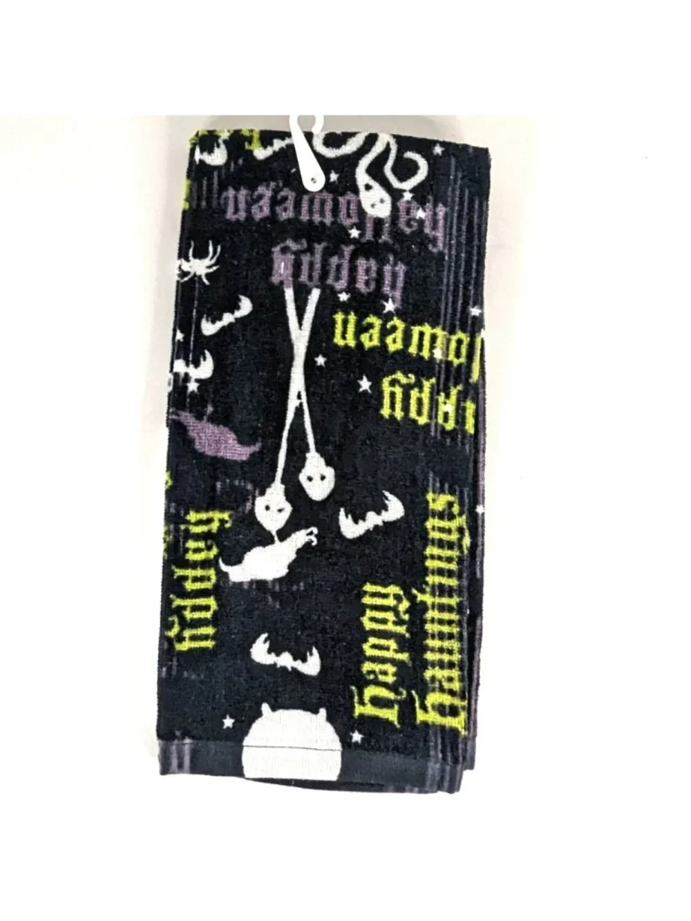 Kohls Happy Halloween Witch Cat Kitchen Hand Towel Black Purple
